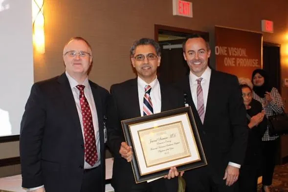 Memorial Hermann Southeast 2015 Physician of the Year, with Kyle Price, CEO, and Dr. Glen Garner, Chief of Staff.